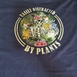 Navy Graphic Tee with Floral Skeleton Design